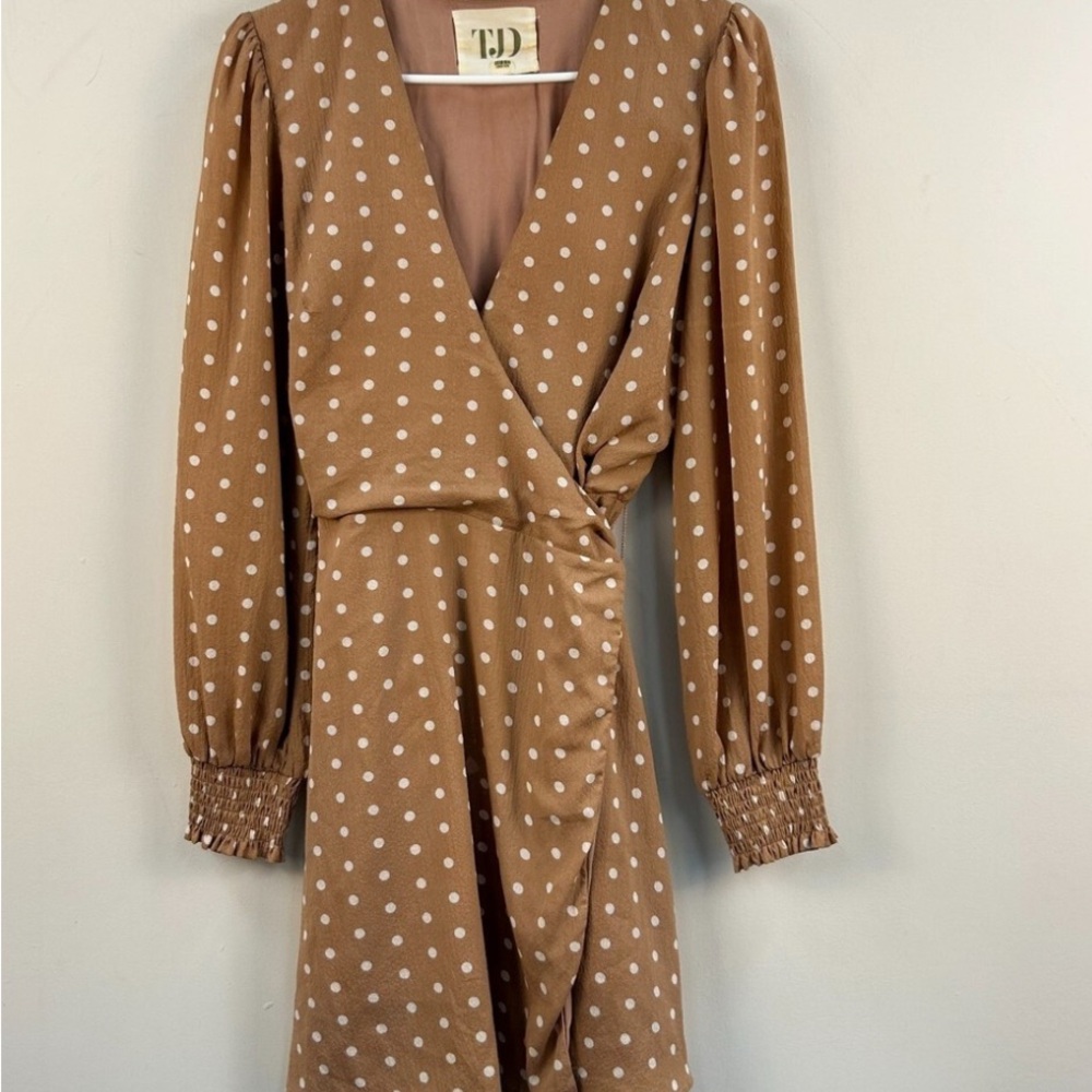 The Jetset Diaries Tan Wrap Sundress with Bishop Sleeves